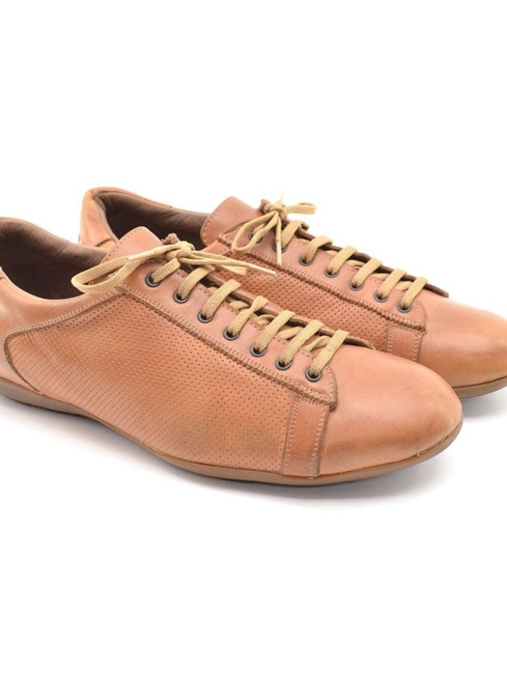 Men Prototype Italy Tan Perforated  Driving Sneakers 43